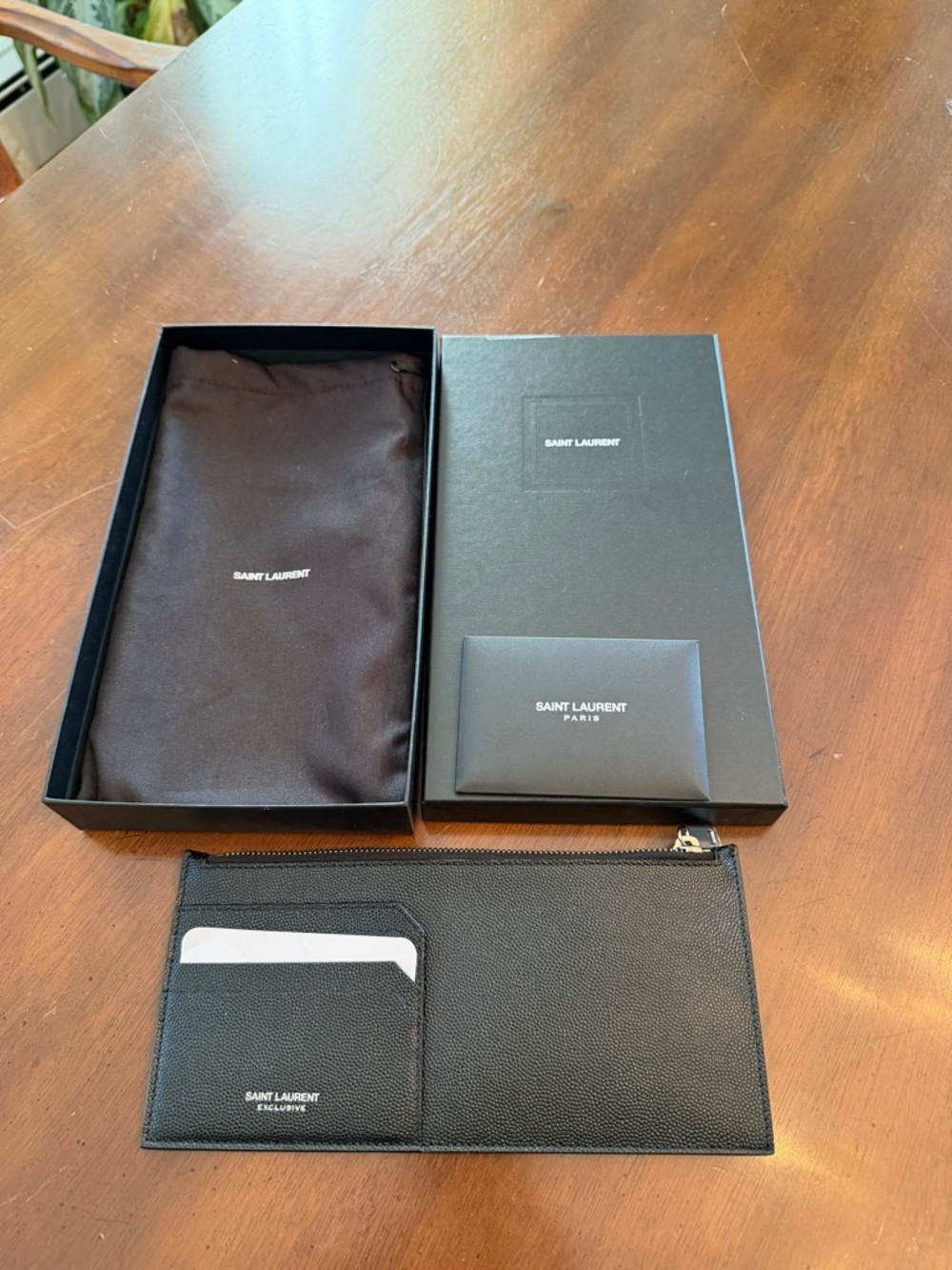 Saint Laurent Black Leather Zip Cardholder Wallet with Exterior Slot